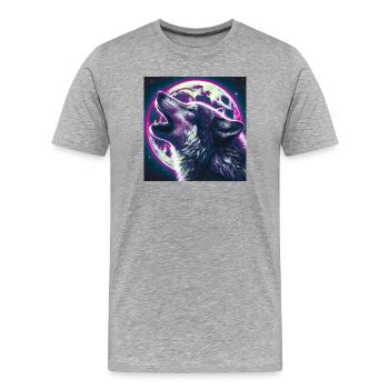 Wolf heult zum Vollmond - Männer Premium Bio T-Shirt - Grau meliert - Vorne - Damien (186cm)