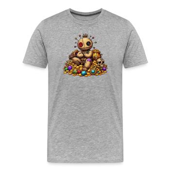 Pirate au trésor de poupée vaudou cousue en or - T-shirt bio Premium Homme - gris chiné - Devant - Damien (186cm)