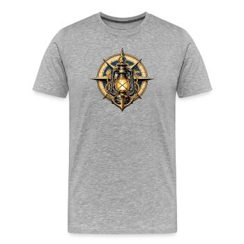 Boussole lumineuse et ancre - T-shirt bio Premium Homme - gris chiné - Devant - Damien (186cm)
