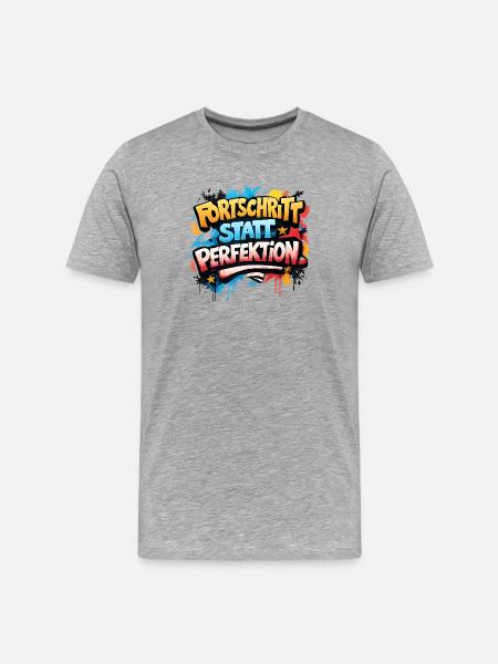 Fortschritt statt Perfektion - Männer Premium Bio T-Shirt - Grau meliert