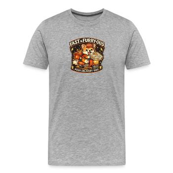 Pizzalieferhund auf Roller - Männer Premium Bio T-Shirt - Grau meliert - Vorne - Damien (186cm)