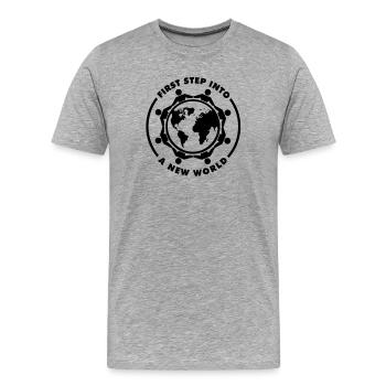 Premier pas vers un nouveau Monde - T-shirt bio Premium Homme - gris chiné - Devant - Damien (186cm)