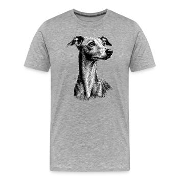 Portrait élégant de lévrier dessiné à la main - T-shirt bio Premium Homme - gris chiné - Devant - Damien (186cm)