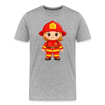 Comic boy as firefighter in uniform & helmet - Men's Premium Organic T-Shirt - heather grey - Front - Damien (186cm)