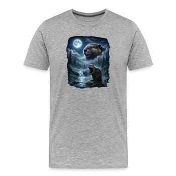 Beaver howls on moon 90s retro - Men's Premium Organic T-Shirt - heather grey - Front - Damien (186cm)
