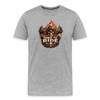 Born to Ride Skull Moto Flame - Männer Premium Bio T-Shirt - Grau meliert - Vorne - Damien (186cm)