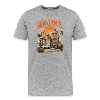  Vintage Rostock Skyline historische - Männer Premium Bio T-Shirt - Grau meliert - Vorne - Damien (186cm)