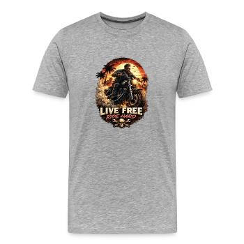 Live Free Ride Hard Biker - Men's Premium Organic T-Shirt - heather grey - Front - Damien (186cm)
