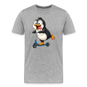 Cute Penguin Cartoon on Scooter - Men's Premium Organic T-Shirt - heather grey - Front - Damien (186cm)