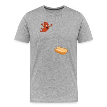 Hotdog springt ins Brötchen – Hotdog zum 4. Juli - Männer Premium Bio T-Shirt - Grau meliert - Vorne - Damien (186cm)
