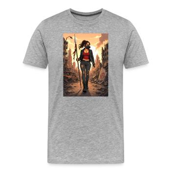 Punk-Krieger in Trümmern - Männer Premium Bio T-Shirt - Grau meliert - Vorne - Damien (186cm)