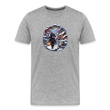 Winterninja im verschneiten Dorf - Männer Premium Bio T-Shirt - Grau meliert - Vorne - Damien (186cm)