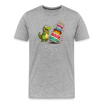 Dino Geburtstag Kuchen Parade - Männer Premium Bio T-Shirt - Grau meliert - Vorne - Damien (186cm)