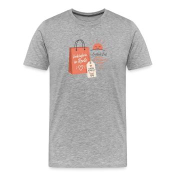 Verkäuferin in Rente – Aufgehende Sonne & Tasche - Männer Premium Bio T-Shirt - Grau meliert - Vorne - Damien (186cm)