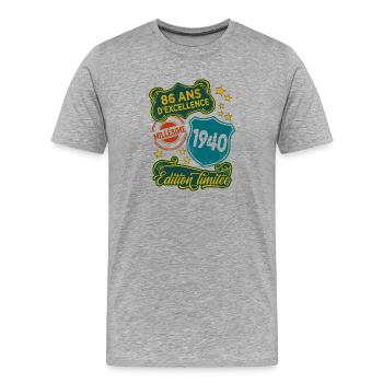 86 Ans Millésime 1940 Edition Limitée Anniversaire - T-shirt bio Premium Homme - gris chiné - Devant - Damien (186cm)