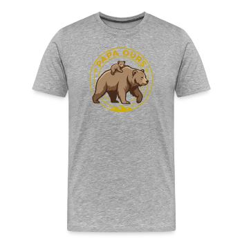 Papa Ours et Ourson Badge Nature Fête des Pères - T-shirt bio Premium Homme - gris chiné - Devant - Damien (186cm)