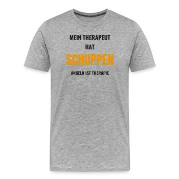 Mein Therapeut hat Schuppen Angeln Therapie Angler - Männer Premium Bio T-Shirt - Grau meliert - Vorne - Damien (186cm)