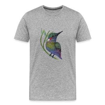 Bunter Kolibri auf Blattzweig - Männer Premium Bio T-Shirt - Grau meliert - Vorne - Damien (186cm)
