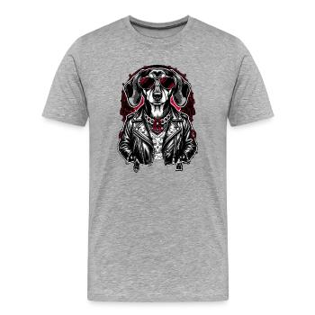 Rock Dackel Tattoo Style – Bold Streetwear - Männer Premium Bio T-Shirt - Grau meliert - Vorne - Damien (186cm)