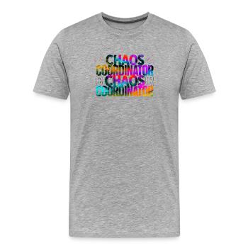 Chaos Coordinator Regenbogen Farbenspruch - Männer Premium Bio T-Shirt - Grau meliert - Vorne - Damien (186cm)