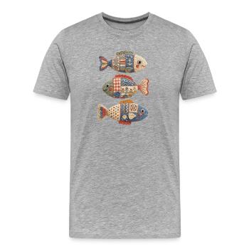 Trio de poissons au crochet patchwork - T-shirt bio Premium Homme - gris chiné - Devant - Damien (186cm)