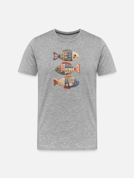 Patchwork Crochet Fish Trio - Men's Premium Organic T-Shirt - heather grey
