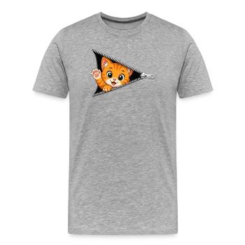 Chat chaton mignon à fermeture éclair - T-shirt bio Premium Homme - gris chiné - Devant - Damien (186cm)