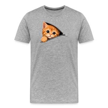 Süßes Kätzchen Reißverschluss Katze - Männer Premium Bio T-Shirt - Grau meliert - Vorne - Damien (186cm)