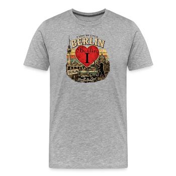 Berliner Herz Retro Auto Vintage - Männer Premium Bio T-Shirt - Grau meliert - Vorne - Damien (186cm)