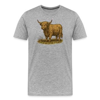 Highland-Rind - Männer Premium Bio T-Shirt - Grau meliert - Vorne - Damien (186cm)