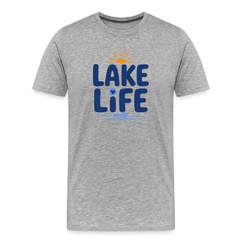 Logo du Coucher de soleil de la vie au lac - T-shirt bio Premium Homme - gris chiné - Devant - Damien (186cm)