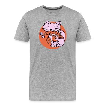 Katze frisst Krebs auf - Männer Premium Bio T-Shirt - Grau meliert - Vorne - Damien (186cm)