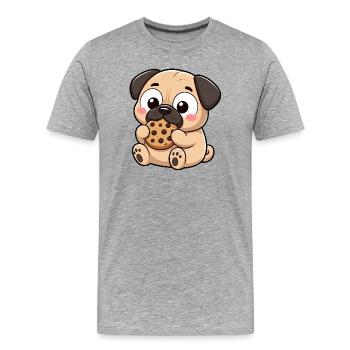 Cute Pug Comic Biscuit Snacking Cartoon - Men's Premium Organic T-Shirt - heather grey - Front - Damien (186cm)