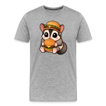 Cute Thylacine Marten with Burger Cartoon - Men's Premium Organic T-Shirt - heather grey - Front - Damien (186cm)