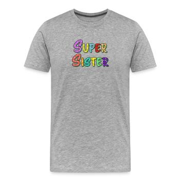 Schriftzug Super Sister für die beste Schwester - Männer Premium Bio T-Shirt - Grau meliert - Vorne - Damien (186cm)