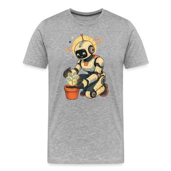 Robot with green thumb - Men's Premium Organic T-Shirt - heather grey - Front - Damien (186cm)