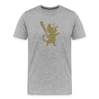 Minimalistische Katzen-Baseballspieler Silhouette - Männer Premium Bio T-Shirt - Grau meliert - Vorne - Damien (186cm)