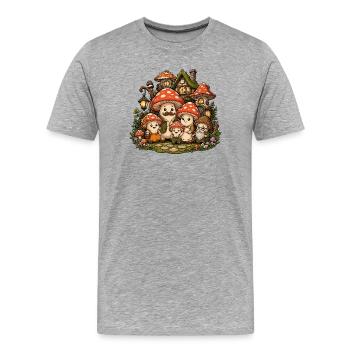 Famille de la forêt des contes de fées aux champignons - T-shirt bio Premium Homme - gris chiné - Devant - Damien (186cm)