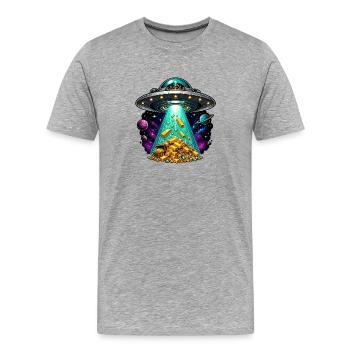 UFO-Landing Goldschatzstrahl - Männer Premium Bio T-Shirt - Grau meliert - Vorne - Damien (186cm)