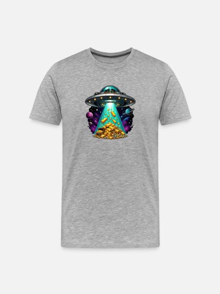 UFO-Landing Goldschatzstrahl - Männer Premium Bio T-Shirt - Grau meliert