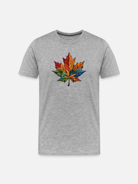 Rainbow leaf with botanical patterns - Men's Premium Organic T-Shirt - heather grey