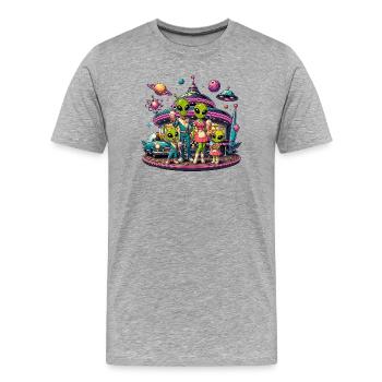 Alien Familie im Space-Diner - Männer Premium Bio T-Shirt - Grau meliert - Vorne - Damien (186cm)