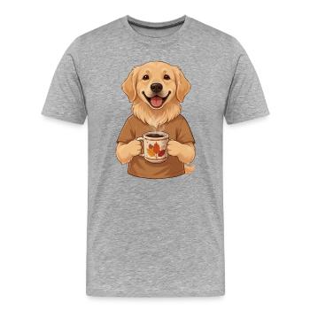 Golden Retriever Kaffee Herbst Hund Motiv - Männer Premium Bio T-Shirt - Grau meliert - Vorne - Damien (186cm)