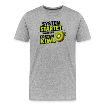 System startet nach der ersten Kiwi - Männer Premium Bio T-Shirt - Grau meliert - Vorne - Damien (186cm)
