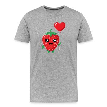 Kuschelige Erdbeere mit Herzballon - Männer Premium Bio T-Shirt - Grau meliert - Vorne - Damien (186cm)