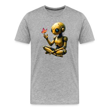 Goldener Roboter mit Schmetterling - Männer Premium Bio T-Shirt - Grau meliert - Vorne - Damien (186cm)