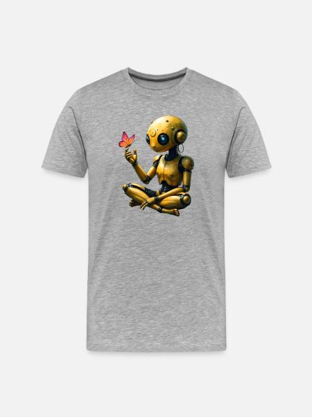 Robot doré avec papillon - T-shirt bio Premium Homme - gris chiné