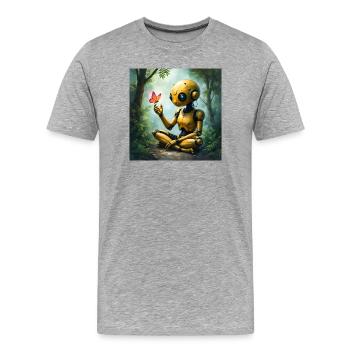 Robot d’Or et Papillon dans la Forêt - T-shirt bio Premium Homme - gris chiné - Devant - Damien (186cm)