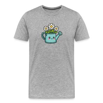 Dessin animé de canne d’arrosage fleuri - T-shirt bio Premium Homme - gris chiné - Devant - Damien (186cm)