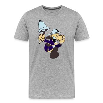 Lustiger Ausrufer Mit Glocke Cartoon - Männer Premium Bio T-Shirt - Grau meliert - Vorne - Damien (186cm)